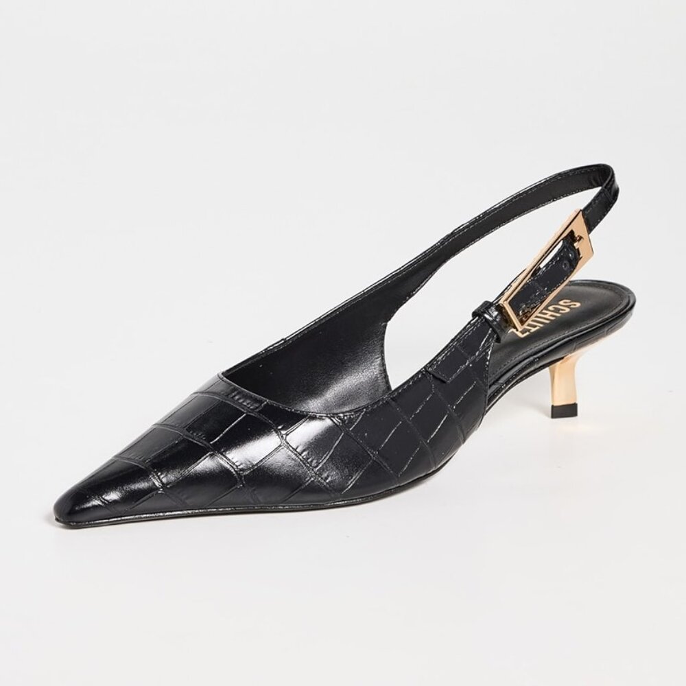 Schutz - Lana Croco Black Slingback Pumps - 7.5